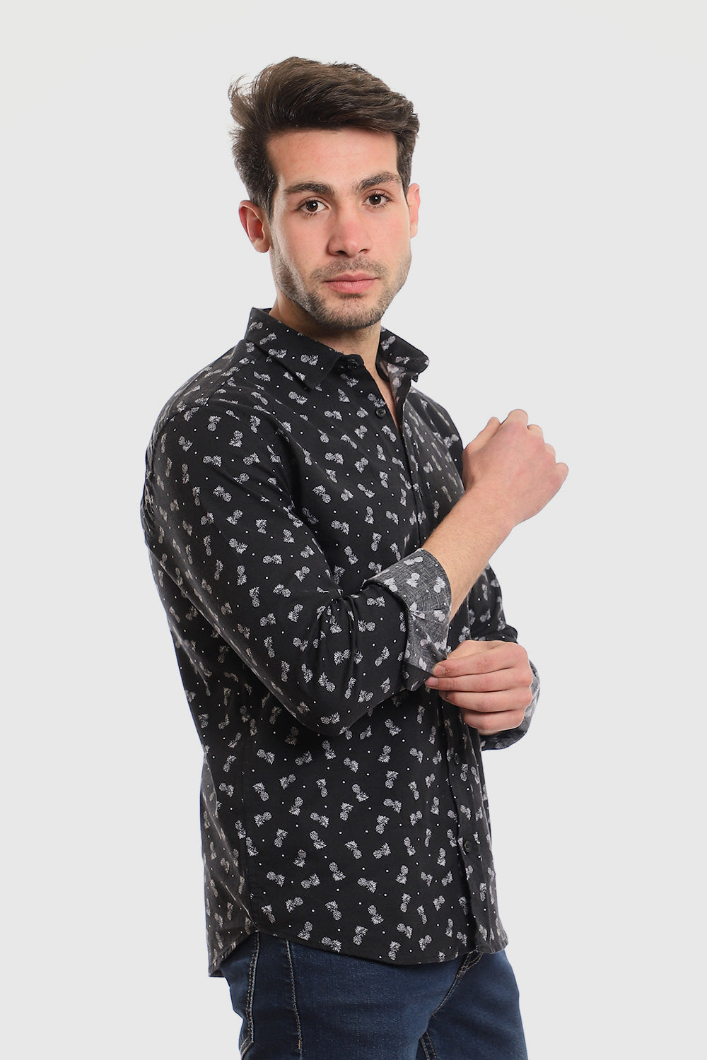 Buttons Down Pineapple Long Sleeves Shirt – Black