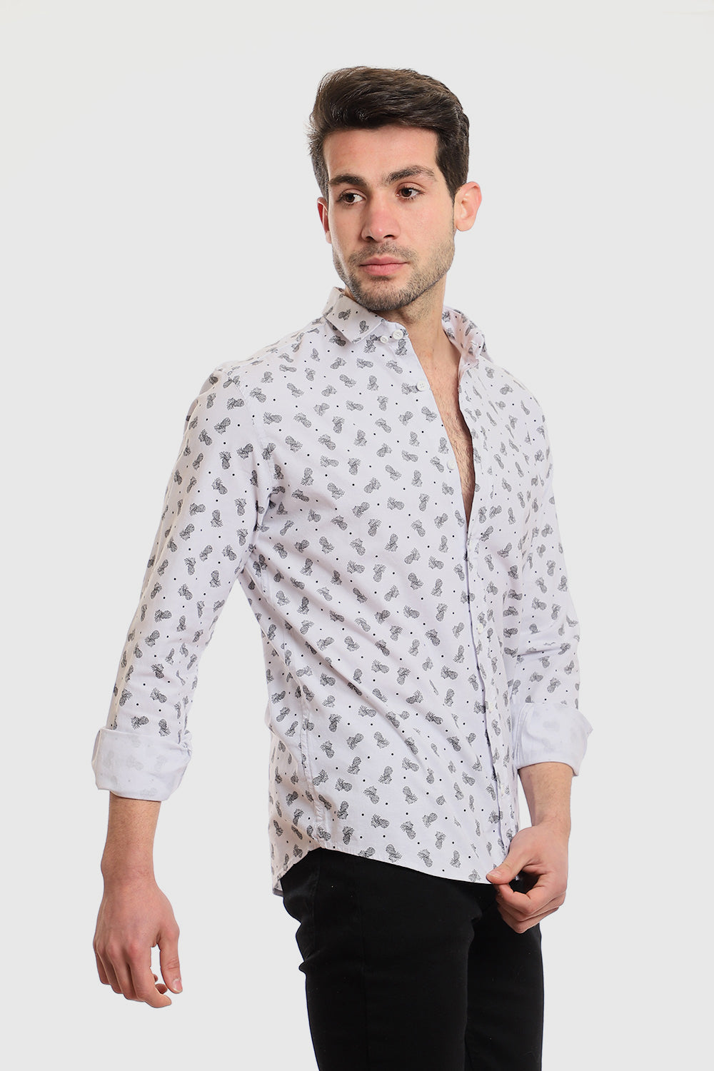 Buttons Down Pineapple Long Sleeves Shirt – White