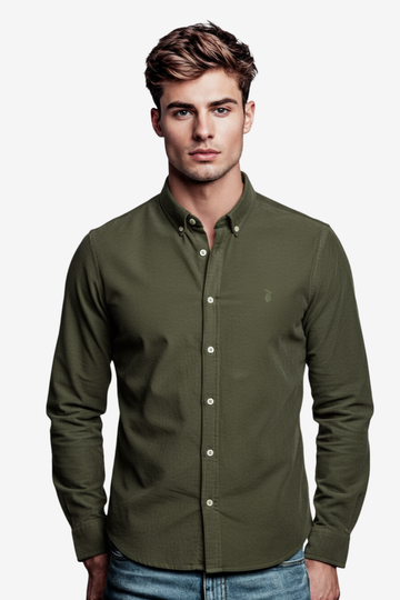 “Slim Fit Olive Cotton Shirt for Men”