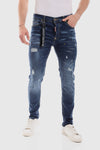 Slim Fit Ripped Casual Jeans - Standard Blue