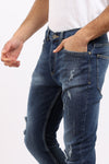 Buttoned Jeans With Front Ripped - Standard Blue