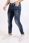 Slim Fit Cotton Jeans With Scratches - Wash Standard Blue