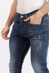 Slim Fit Cotton Jeans With Scratches - Wash Standard Blue