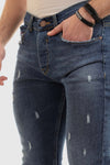 Slim Fit Cotton Jeans With Scratches - Wash Standard Blue