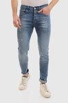 Slim Fit Cotton Jeans With Scratches - Wash Standard Blue