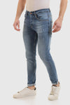 Slim Fit Cotton Jeans With Scratches - Wash Standard Blue