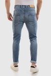 Slim Fit Cotton Jeans With Scratches - Wash Standard Blue