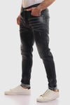 Slim Fit Cotton Jeans With Scratches - Wash Standard Black