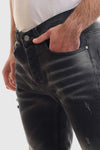 Slim Fit Cotton Jeans With Scratches - Wash Standard Black