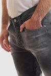 Slim Fit Cotton Jeans With Scratches - Wash Standard Black