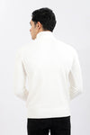 Ribbed Turtle Neck Plain Pullover - White