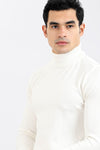 Ribbed Turtle Neck Plain Pullover - White