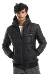 Ribbed Cuffs & Hem Quilted Hooded Bomber Jacket