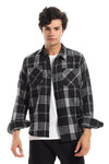 Casual Plaid Button Down Shirt With Two Chest Pockets - Black & White