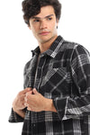 Casual Plaid Button Down Shirt With Two Chest Pockets - Black & White