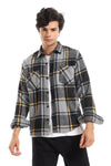 Casual Plaid Button Down Shirt With Two Chest Pockets - Dark Grey, Black & Grey