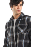 Casual Plaid Button Down Shirt With Two Chest Pockets - Grey, Black & Yellow