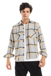 Casual Plaid Button Down Shirt With Two Chest Pockets - Grey, Yellow & Black