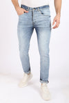 Slim Fit Cotton Jeans With Scratches - Ice Blue