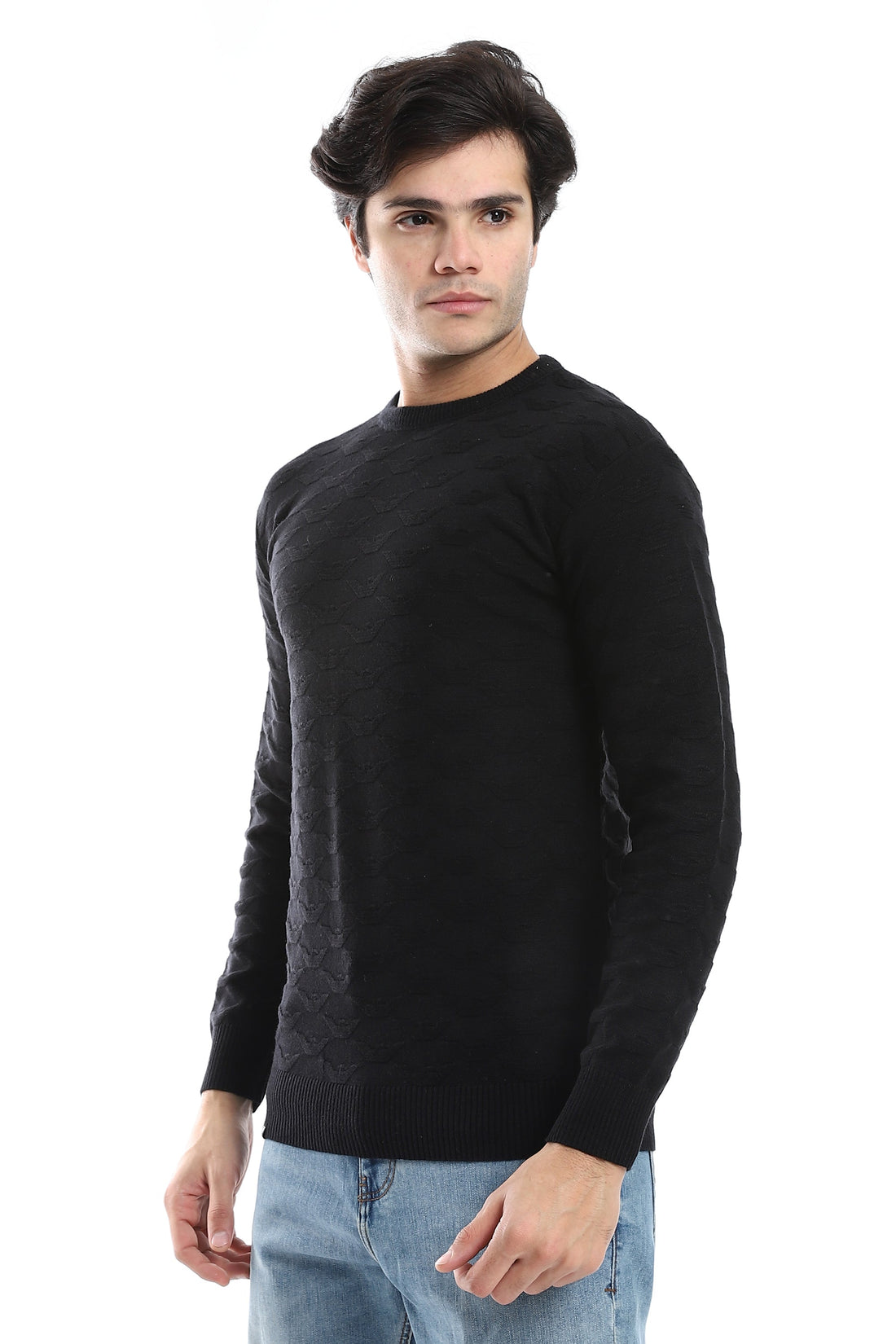 Knitted Pullover With Ribbed Hem - *-Black