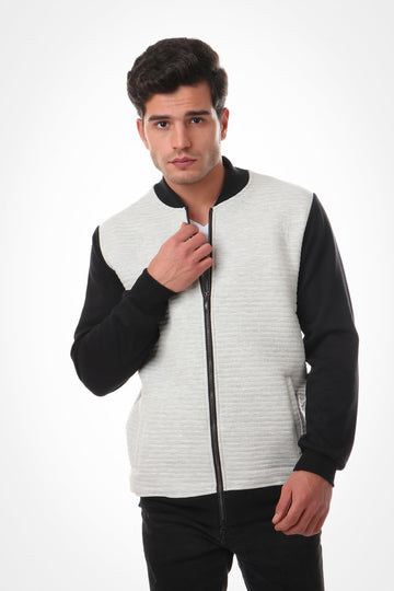 سويت شيرت رمادي بسحاب ونقشة ثنائية اللون