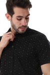 Self Pattern Buttons Down Closure Shirt - Black