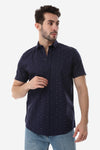 Self Pattern Buttons Down Closure Shirt - Black