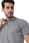 Grey & White Self Pattern Short Sleeves Shirt