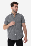 Grey & White Self Pattern Short Sleeves Shirt