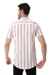 Striped Pattern Short Sleeves Shirt - White & Cider Brown