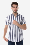 Striped Pattern Short Sleeves Shirt - White & Cider Brown