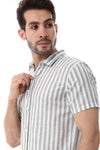 White & Grey Awning Strip Pattern Shirt