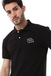 Short Sleeves Buttons Closure Polo Shirt - Black