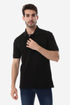 Pique Pattern Turn Down Collar Polo Shirt - Black