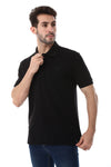 Pique Pattern Turn Down Collar Polo Shirt - Black