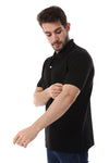 Pique Pattern Turn Down Collar Polo Shirt - Black