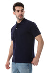 Pique Pattern Turn Down Collar Polo Shirt - Black