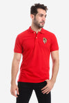 Stitched Chest Logo Pique Patterned Polo Shirt - Red