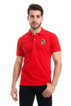 Stitched Chest Logo Pique Patterned Polo Shirt - Red