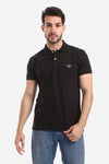 Pique Pattern Turn Down Collar Polo Shirt - --Black