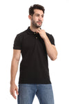 Pique Pattern Turn Down Collar Polo Shirt - --Black