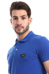 Pique Pattern Turn Down Collar Polo Shirt - --Black