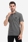 Pique Pattern Turn Down Collar Polo Shirt - --Black