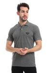 Pique Pattern Turn Down Collar Polo Shirt - --Black