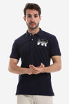 Side Stitched Patch Cotton Polo Shirt - Black