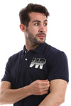 Side Stitched Patch Cotton Polo Shirt - Black