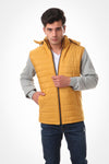 Waterproof Adjustable Hooded Buffer Jacket With Cotton Sleeves - Mustard