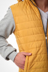 Waterproof Adjustable Hooded Buffer Jacket With Cotton Sleeves - Mustard