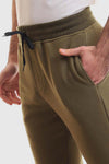 Fully Ribbed Plain Sweatpants - Olive