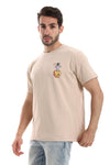 Chest & Back Short Sleeves Printed Tee - Beige